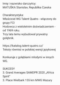 4 młode  Matuska Stanisław - właściciel Talent  Quatro